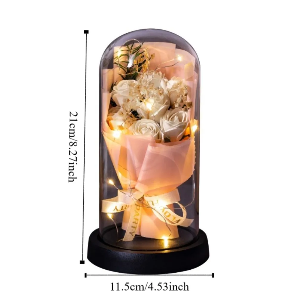 Acrylic Dome Rose Eternal Flowers LED Light Realistic Starry Sky Bouquet Bouquet Decoration Christmas New Year Simulation Flower
