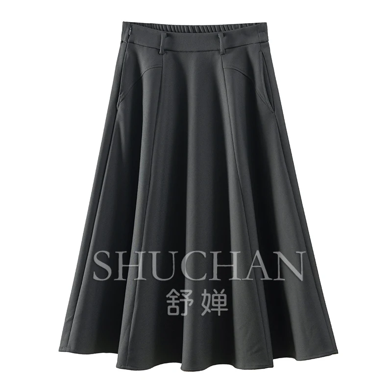 

SHUCHAN Long Skirts for Women Polyester Viscose Vintage A-LINE Mid-Calf Skirts for Women Autumn/Winter Twill women clothing