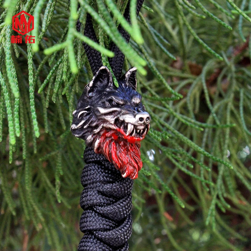 

1PC EDC Paracord Beads Bloodthirsty Wolf King Retro White Copper Lanyard Pendants Knife Beads Parachute Cord Rope Bead Pendant