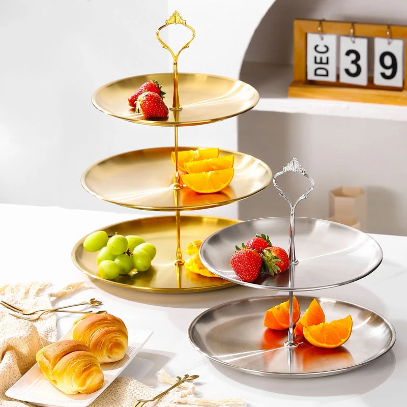 2/3 Layer Stainless Steel Cake Stand Fruit Tray Detachable Dessert Rack Snack Candy Tray Cake Dessert Display Stand Party Table