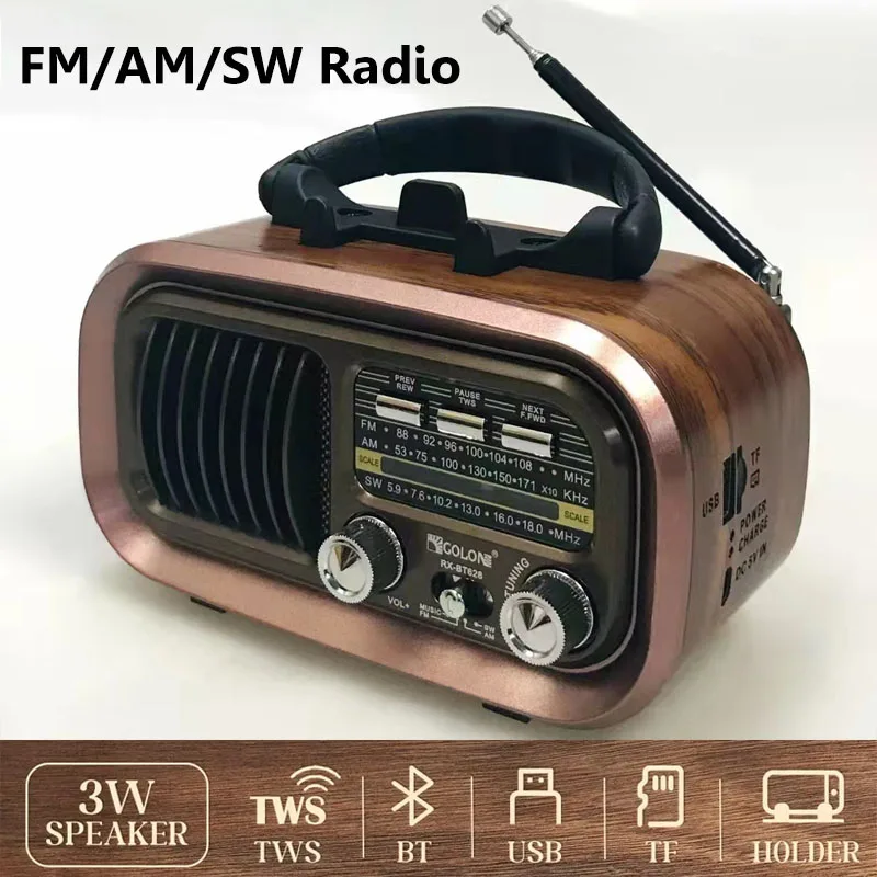 Portable Wooden Retro Bluetooth Radio Fm / Am / Sw Rechargeable Radio Card  Tf Usb Remote Control Bluetooth Speaker - Speakers - AliExpress