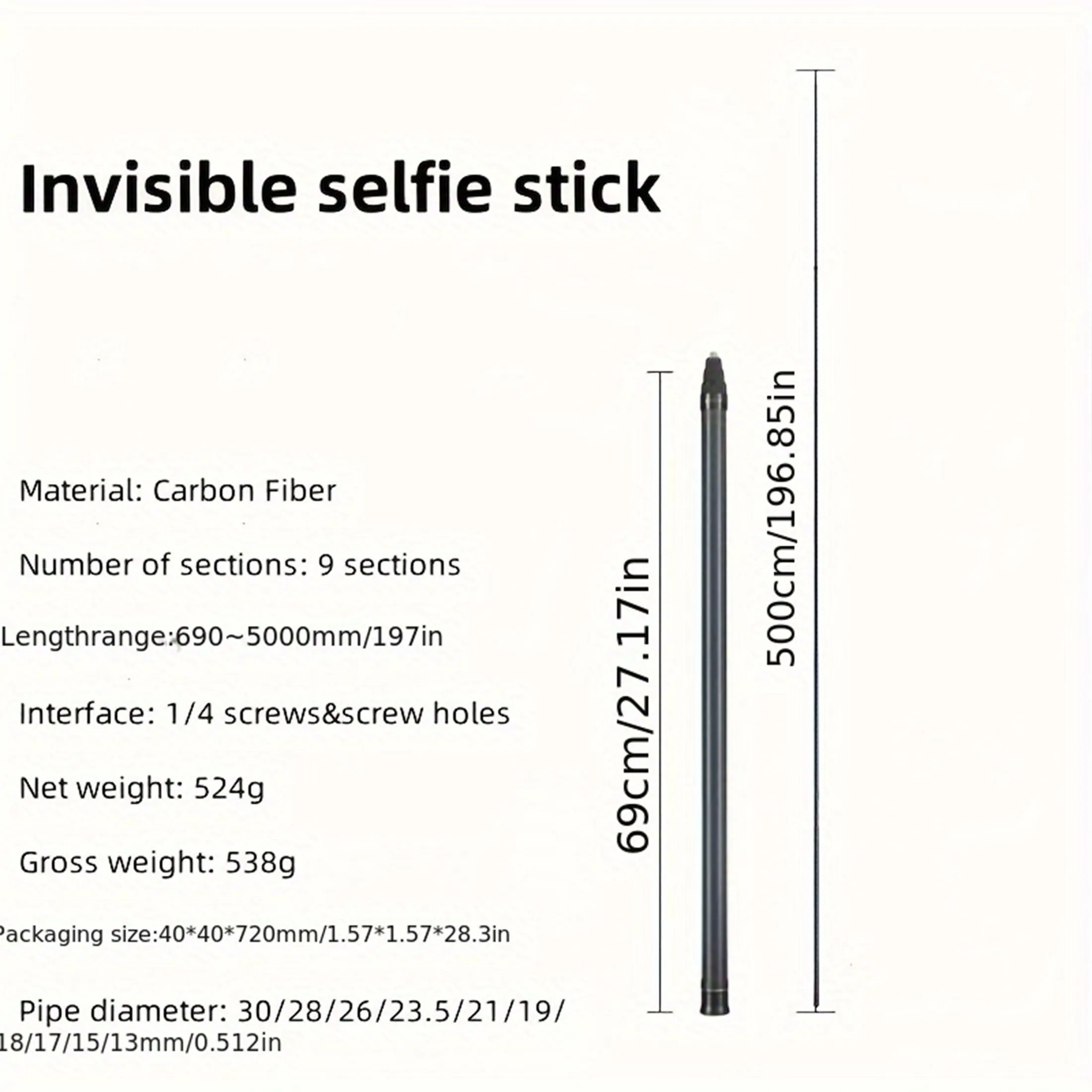 Sports Camera Selfie Stick Ultra Long 5M /197 Inch Extension Carbon Fiber Invisible For Insta360 X4 Insta 360 X3 ONE X/ONE X2/ ONE R RS X3
