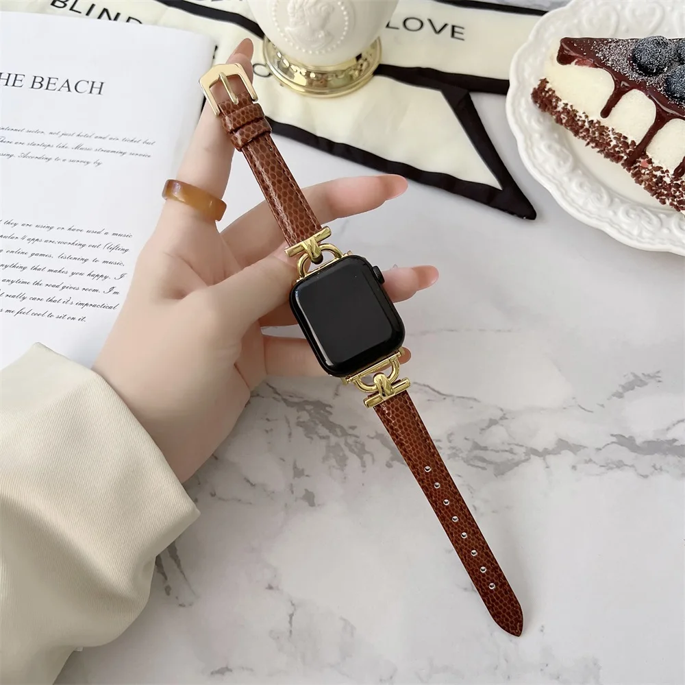 Genuine Band For Apple Watch Leather strap 41mm-45mm 49mm 38mm 40mm 42mm 44mm Slim bracelet iwatch series ultra 2 9 8 7 6 5 4 3