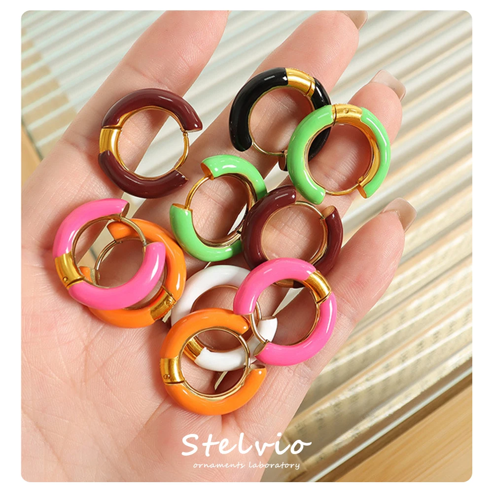

Retro Vacation Style Candy Multicolored Titanium Steel Drip Oil Earrings For Women Popular Sweet Girls Accessories