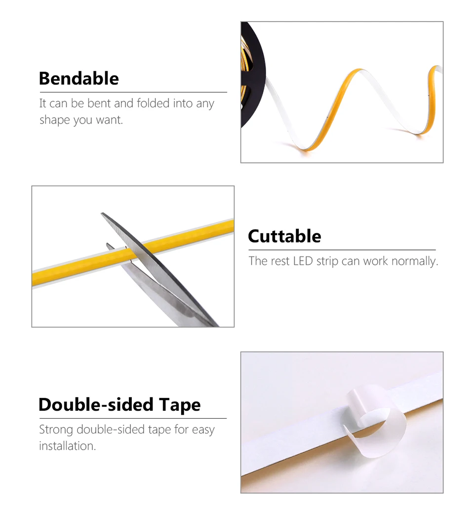Description Picture 3 of itemPCB Width 5mm /8mm LED Light COB LEDS 320pcs/m 1m 2m 3m 5m DC12V FCOB Strip Under Cabinet Lights for Kitchen Decor Project DIY