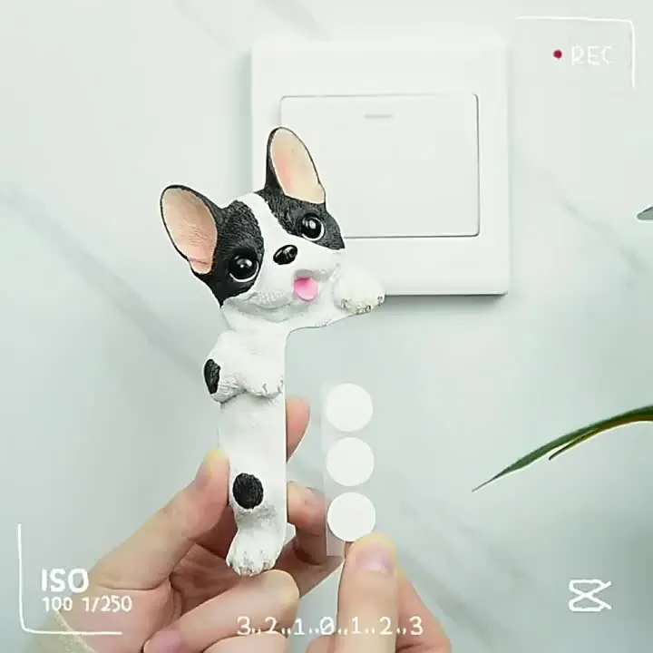 Urocza naklejka na przełącznik z żywicy 3D z psem, buldog francuski, pudel, dekoracja ścienna do domu