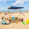 Children's Wooden Sandbox with Adjustable Canopy, Sandpit Covers Kids Wood Playset, Outdoor Backyard-Upgrade Retractable, Golden 1