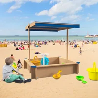 Children's Wooden Sandbox with Adjustable Canopy, Sandpit Covers Kids Wood Playset, Outdoor Backyard-Upgrade Retractable, Golden 1