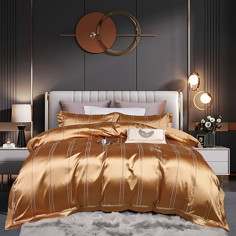 Luxury Mulberry Silk Fiber Jacquard Bedding Set 4-piece Duvet Cover Set 200*230CM Beding Kit Simple Nordic Style