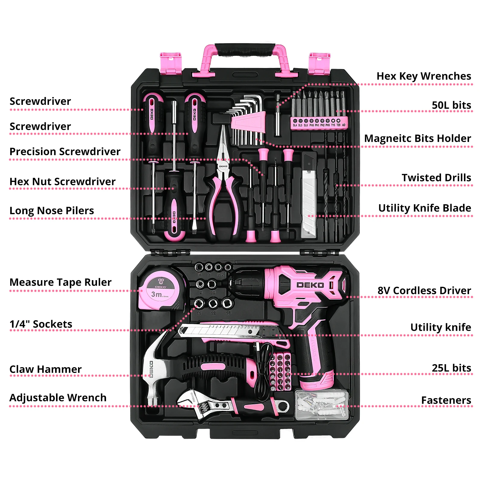 Cordless Drill Tool Kit with LED Light for Home DIY