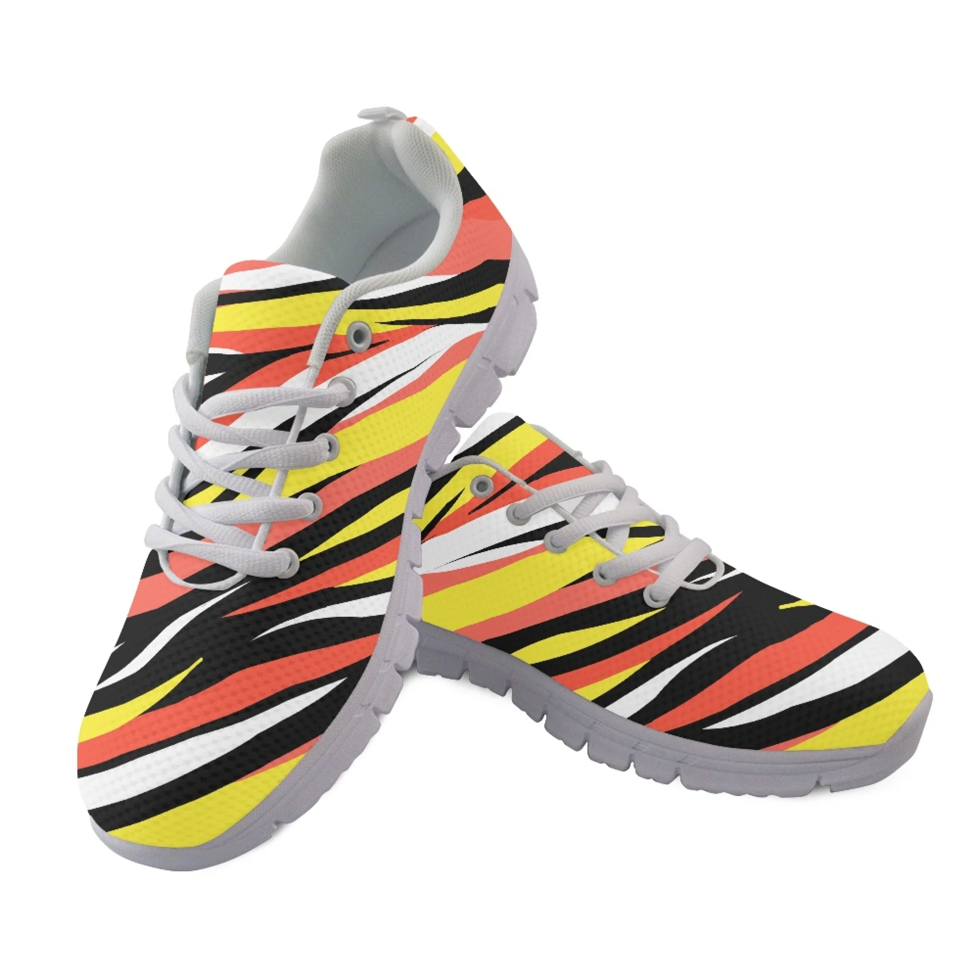 

Yikeluo Stripes Halen Abstract Pattern Mesh Sneakers for Women Autumn Lace Up Flat Shoes Female Casual Footwear Zapatillas