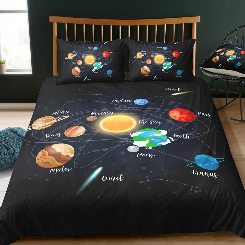 Solar System Duvet Covers Set For Kids Outer Space Galaxy Bedding Set Universe Planets Comforter Cover Astronomy Quilt Covers