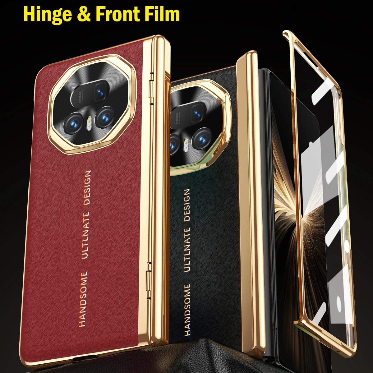 Plating Leather  with Hinge Protection and Front Screen Glass Film