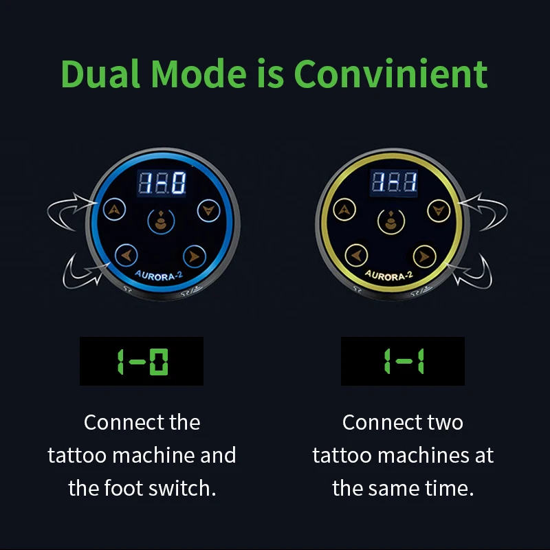 Tattoo Power Supply Professional Aurora 2 Tattoo Power Supply Double Digital LCD Screen for Coil&Rotary Tattoo Machine Permanent Makeup Power Source