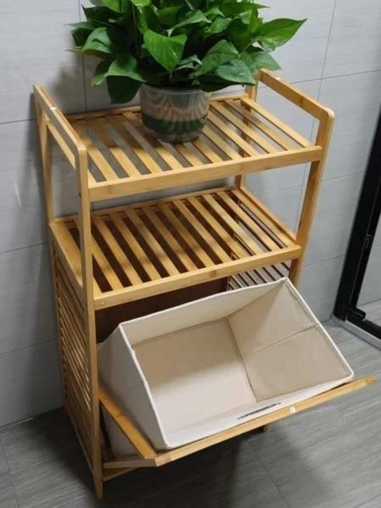 Bamboo 2-Tier Storage Rack Laundry Bsket Dirty Clothes Basket For Living Room Bedroom