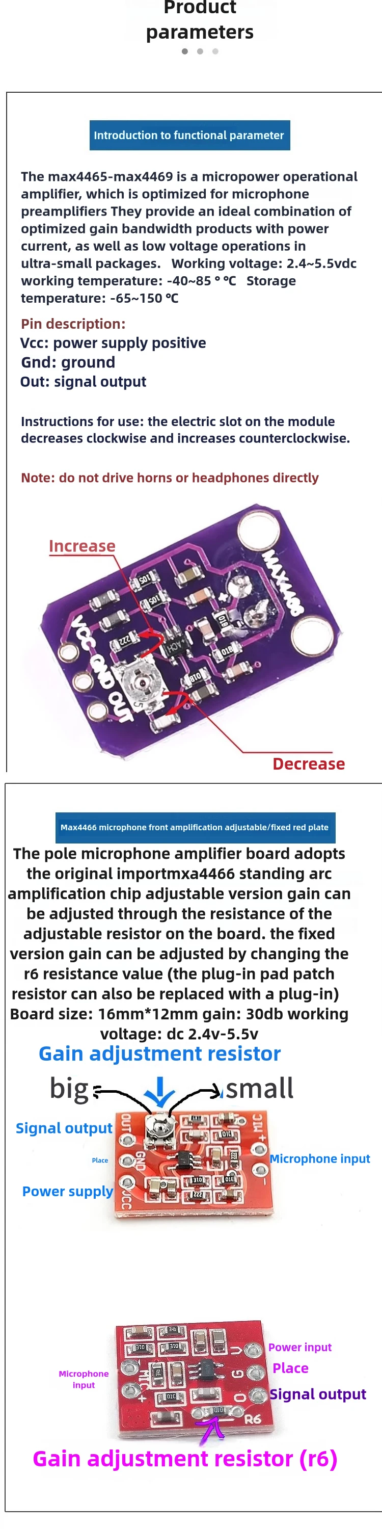 Snvi MAX4466 Elektret-Mikrofonverstärkermodul mit einstellbarer Verstärkung, Audio-Pickup-Vorverstärker-Sensorplatine für Arduino DIY-Projekte – Detail 3