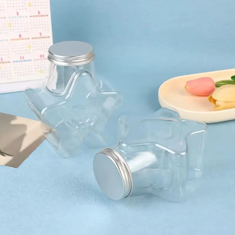Star Shaped Doll Ornament Storage Box Plastic Bottle With Lids Food Storage Container Wide Mouth Jar Reusable Cookie Container