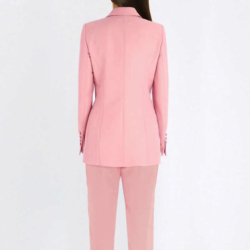 Customized pink double breasted business casual formal slim fitting office women's suit wedding party evening dress (jacket+pant