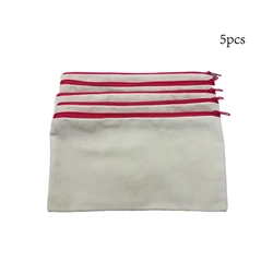 Set of 5 Versatile Canvas Zipper Pouches for Makeup, Stationery, and DIY Crafts (5pcs Red)