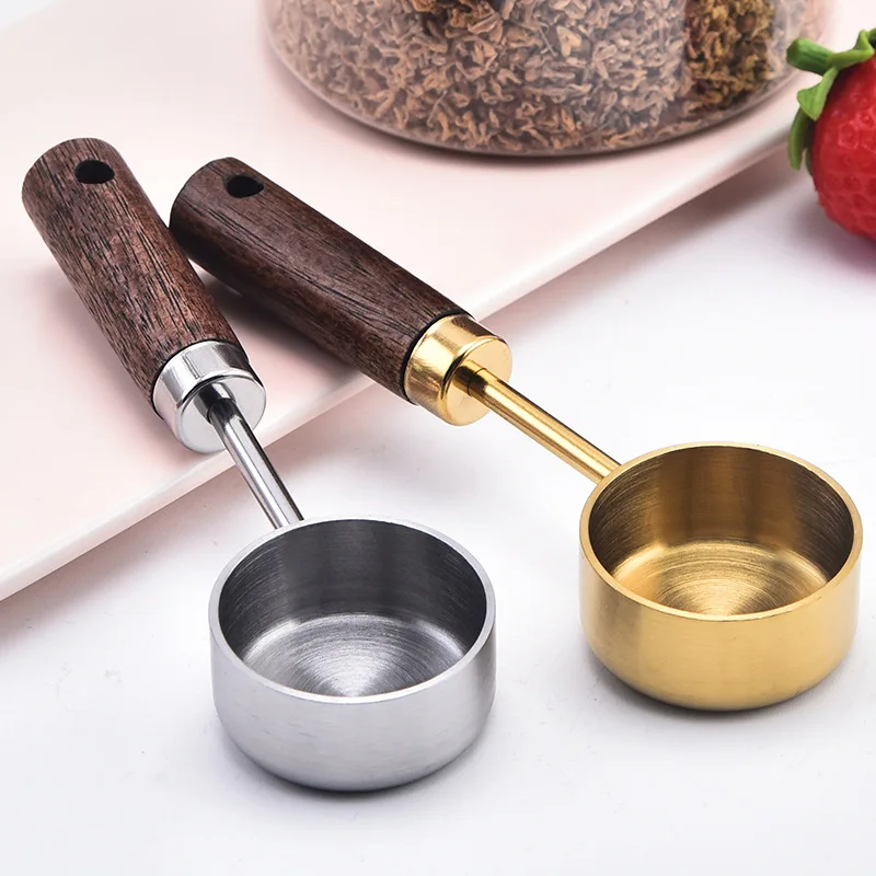 15ml Stainless Steel Measuring Spoon Tablespoon Coffee Scoop Wood Handle Sugar Powder Coffee Bean Measure Spoon Kitchen Tools