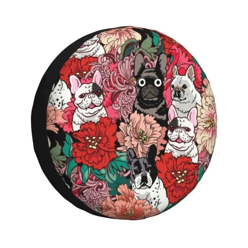 

Flowers French Bulldog Spare Tire Cover for Prado Pajero Wrangler Jeep RV SUV Camper Cute Animal Car Wheel Protector Covers