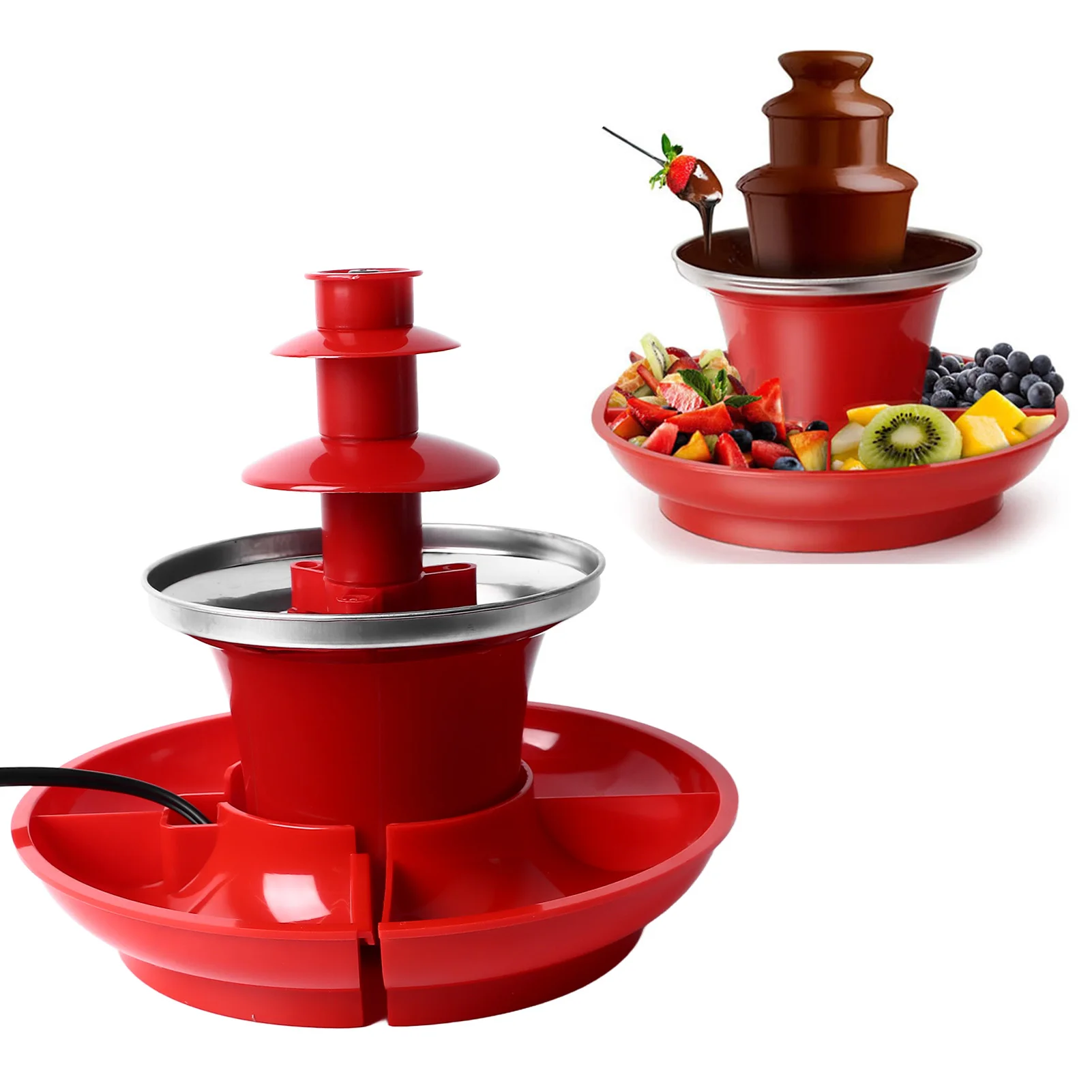 3 Layer Chocolate Melting Machine DIY Handmade Electric Chocolate Fondue Fountain with Fruits/Nuts/Treats Serving Tray