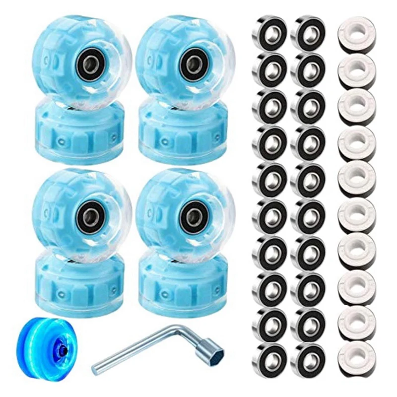 

NEW-8 Piece Roller Skate Wheels Luminous Light Up With Bearings,Suitable For 32Mm X 58Mm Double Row Skates And Skateboards