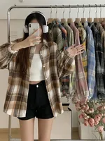 Chemise à carreaux pour femmes, mode automne, haut à manches longues, Vintage, simple boutonnage, chemisier dames, Style Preppy, chemises amples à carreaux 2
