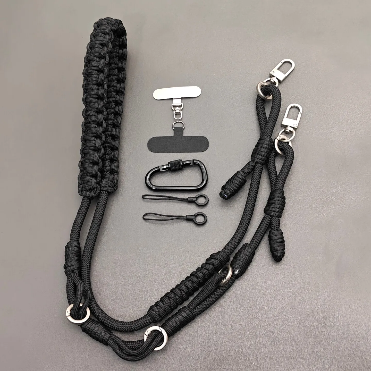 Black DIY Hand-braided Paracord Bag Strap Outdoor Multifunctional Anti-lost Adjustable Camera Phone Lanyard Shoulder Strap