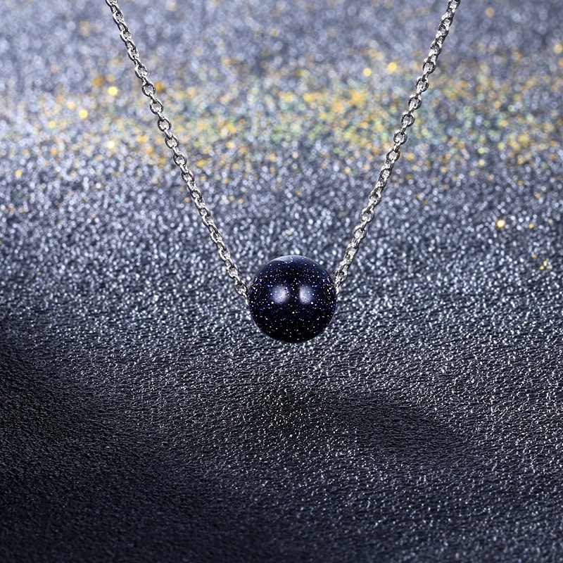 

Nasia Silver Necklace Pendant Natural Blue Sand Round Pendant Necklace Korean Style Party Valentine's Day Gifts