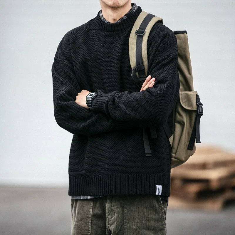 

2023 Autumn/Winter New Men's Anti Pilling Retro Japanese Fashion Autumn/Winter Knitwear Loose Solid Color Thickened Sweater