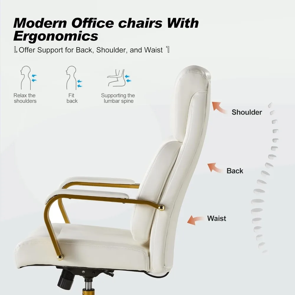 Executive Office Chair with Adjustable Lumbar Support, Leather Ergonomic Office Chair with Padded Armrests，Tilt and High Back 5