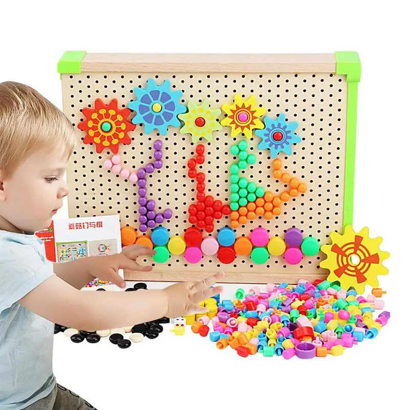 

Mushroom Nail Puzzle Wooden Jigsaw Toy Montessori Building Bricks Pre-Kindergarten Color Matching Toys For Hand-Eye Coordination