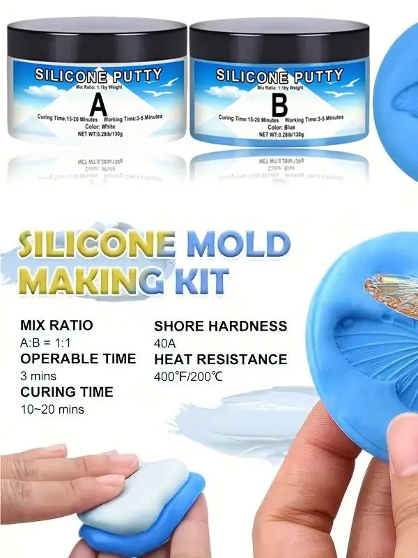 Easy-Mix Silikon-Knetmasse-Set für DIY-Harzformen - Ungiftig, für DIY-Bastelarbeiten und Kunstprojekte - 1:1 Mischungsverhältnis, Langlebig – Detail 1