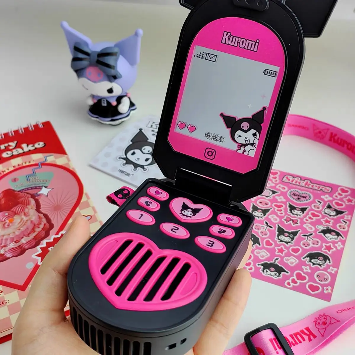 Kawaii Sanrio Kuromi Flip Mobile Phone Fan Anime Cartoon Y2k