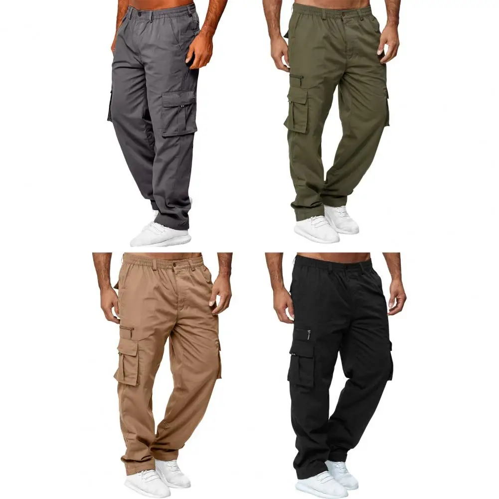 Description Picture 4 of itemCasual Trousers with Multiple Pockets Men's Elastic Waist Cargo Trousers with Multiple Pockets for Outdoor Activities for Daily