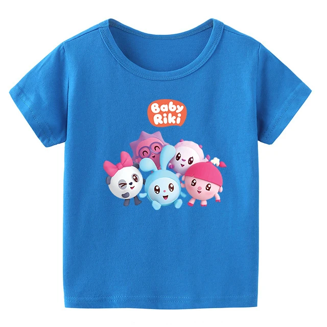 

Летние 100% хлопковые Kawaii BabyRiki, футболки для мальчиков и девочек, мультяшная аниме футболка, одежда, Детская футболка с коротким рукавом для детей