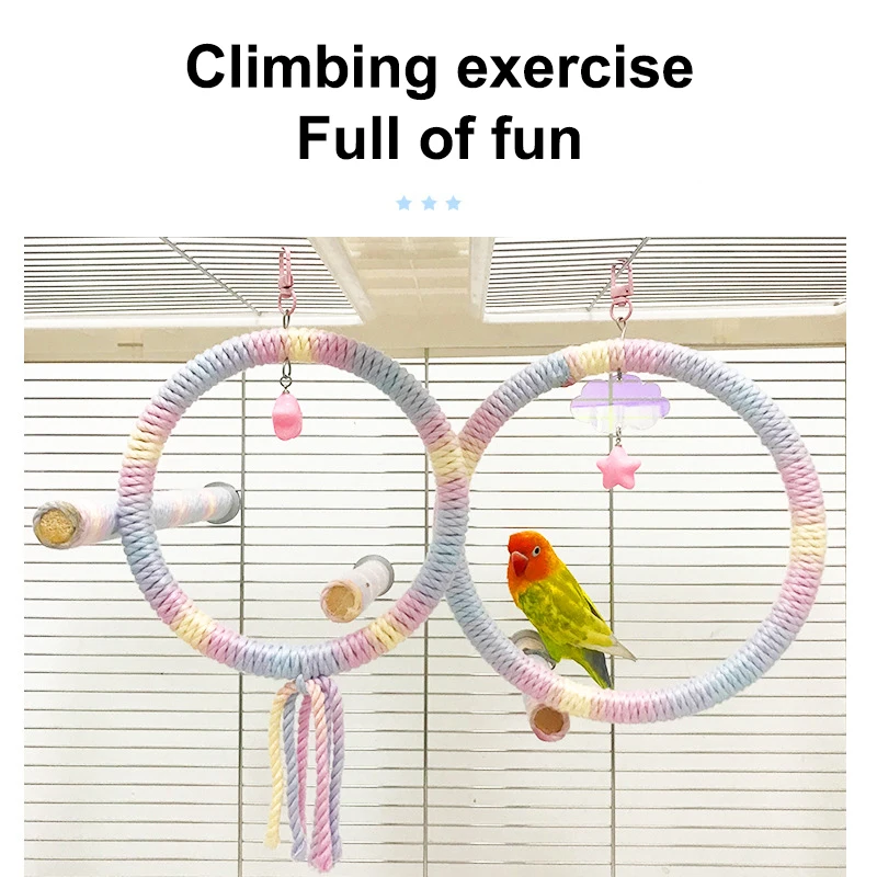 Colored Cotton Parrot Pole Flexible Hanging Clip Swing Colorful Perch Rotating Comfortable Bird Cotton Rope Swing Pet Supplies