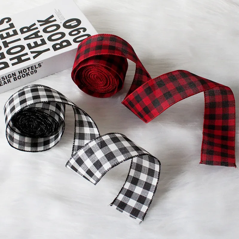 

Christmas Burlap Ribbon Accessories Diy Black and White Plaid Ribbon Christmas Atmosphere Decoration Decorative Ribbon