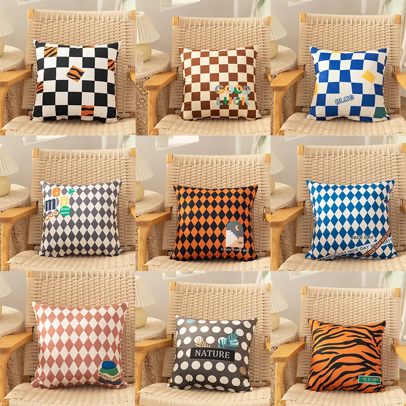 

45X45CM Modern Minimalist Nordic Ins Checkerboard Living Room Sofa Pillow Cover Bedside Back Cushion Cover