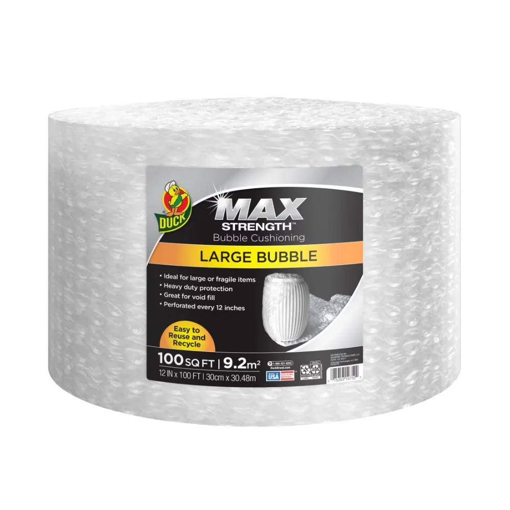

Duck Max Strength Large Bubble Cushioning Wrap, 12 in x 100 ft, Clear (287223)