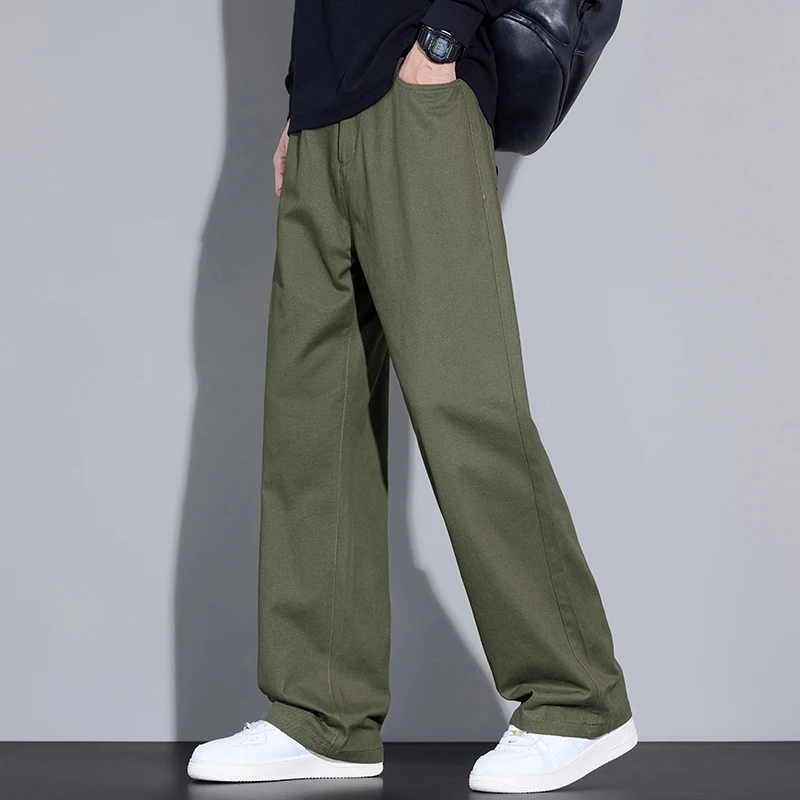 100% Baumwolle männer Baggy Breite bein Hosen Weiche Atmungsaktive Lose Gerade Casual Hosen Frühling Herbst Mode Koreanische Streetwear – Detail 7