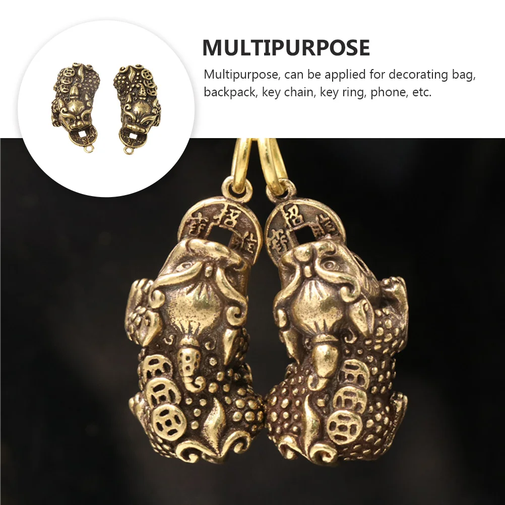 

2 Pcs Key Pendant Golden Bag Charm Chain Accesorios Keyring Brass