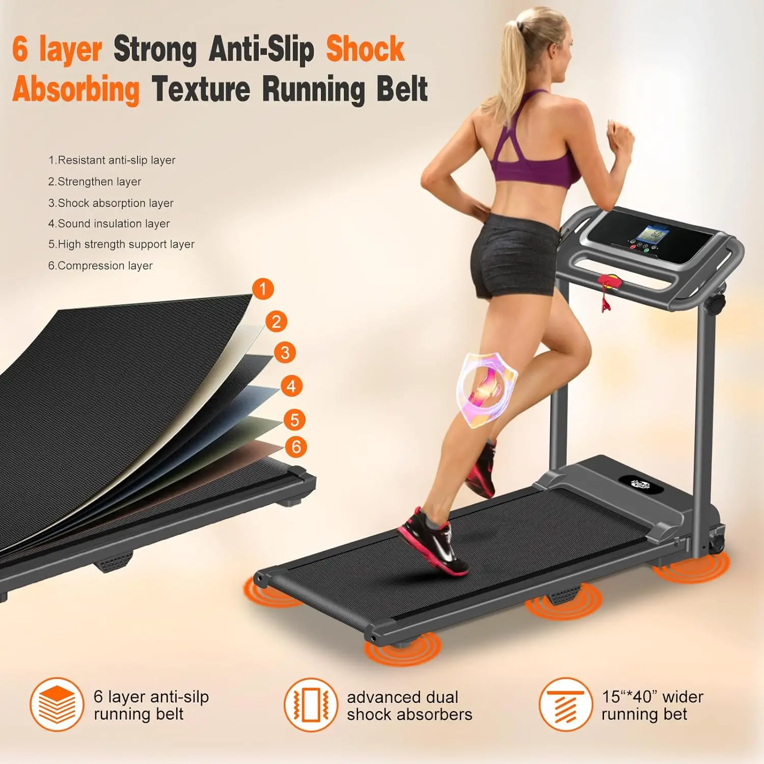 TOMILE Adjustable Folding Silent LED Treadmill Home Fitness Smart Wireless Control Electric Mini Walking Pad Treadmill