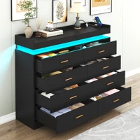 8 Drawer Dresser with LED Light, Modern Chest of Drawers for Closet, 47" Wide Drawer Organizer Cabinet for Bedroom, Living Room