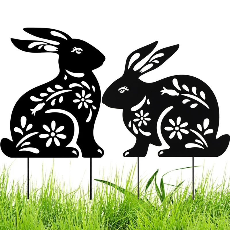 

2 Pcs Metal Bunny Stakes Metal Garden Rabbit Decorations Statues Creative Rabbit Silhouette Lawn
