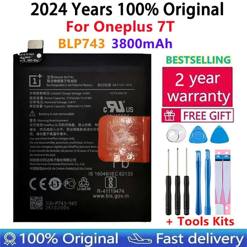 

2024 Year BLP743 3800mAh Original Battery For Oneplus 7T One Plus 7T Phone Battery High Capacity Batteries Bateria Fast Shipping