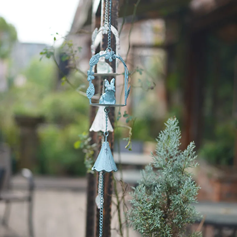 Retro Rabbit Wrought Iron Wind Chimes Garden Decoration