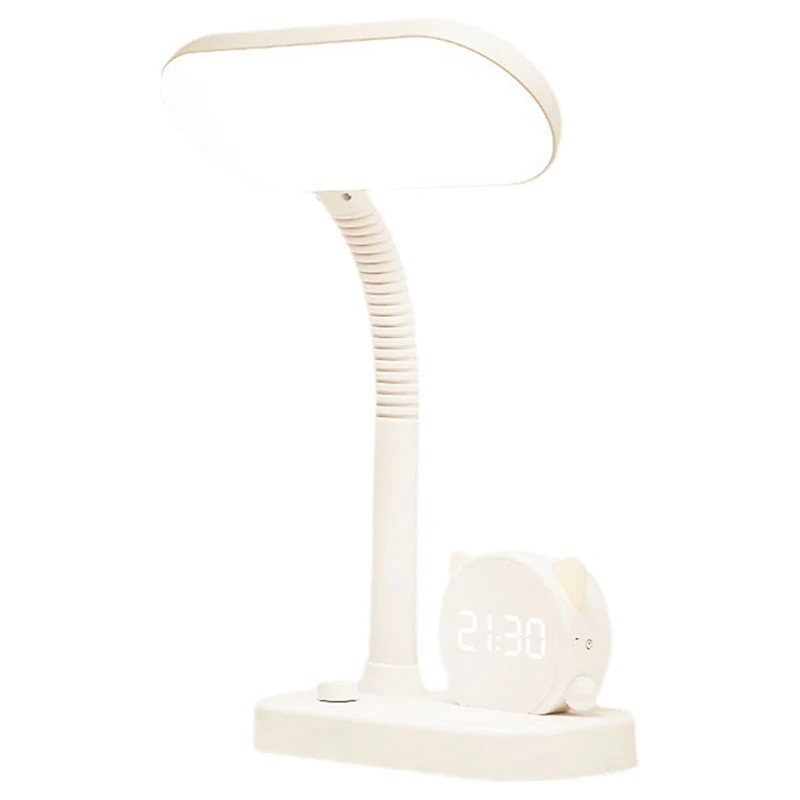 

LED Reading Desk Lamp Stepless Dimming Desk Lamp Rechargeable Desk Lamp Tri-Color With Clock Pen Holder Night Lights