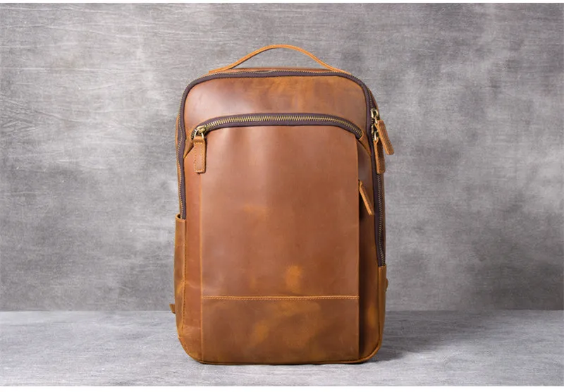 PNDME Vintage Einfache Crazy Horse Rindsleder Echtes Leder männer frauen Rucksack Große Kapazität Laptop Rucksack Reise Büchertaschen – Detail 25